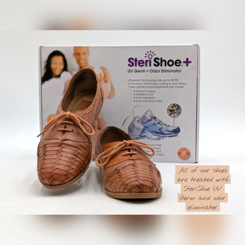 Foot Thrills Women's Size US 8.5 | EU 40 Tan Woven Genuine Leather Lace-Up Shoe